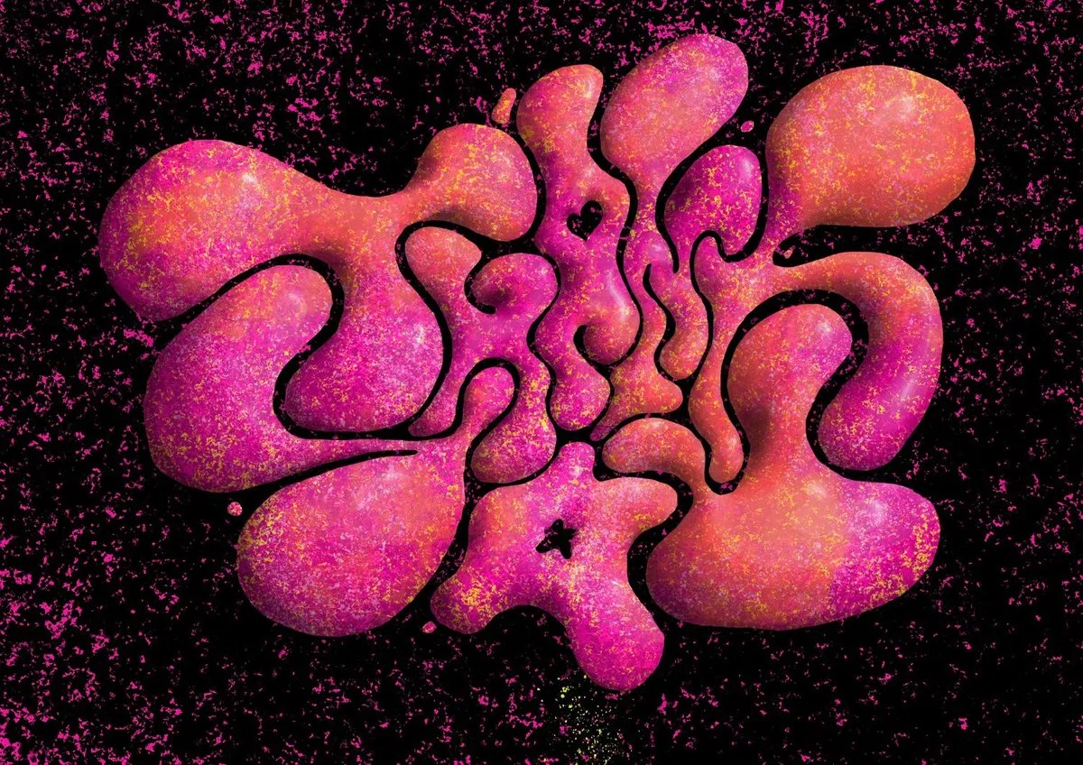 THANK YOU in pink, blobby liquid letters