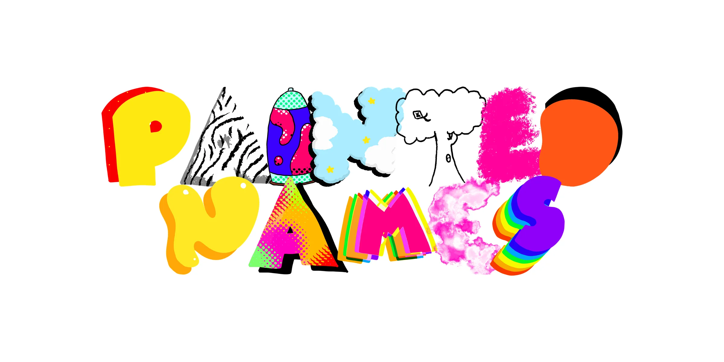 PAINTED NAMES spelled in assorted painted letters, each from a different letter set