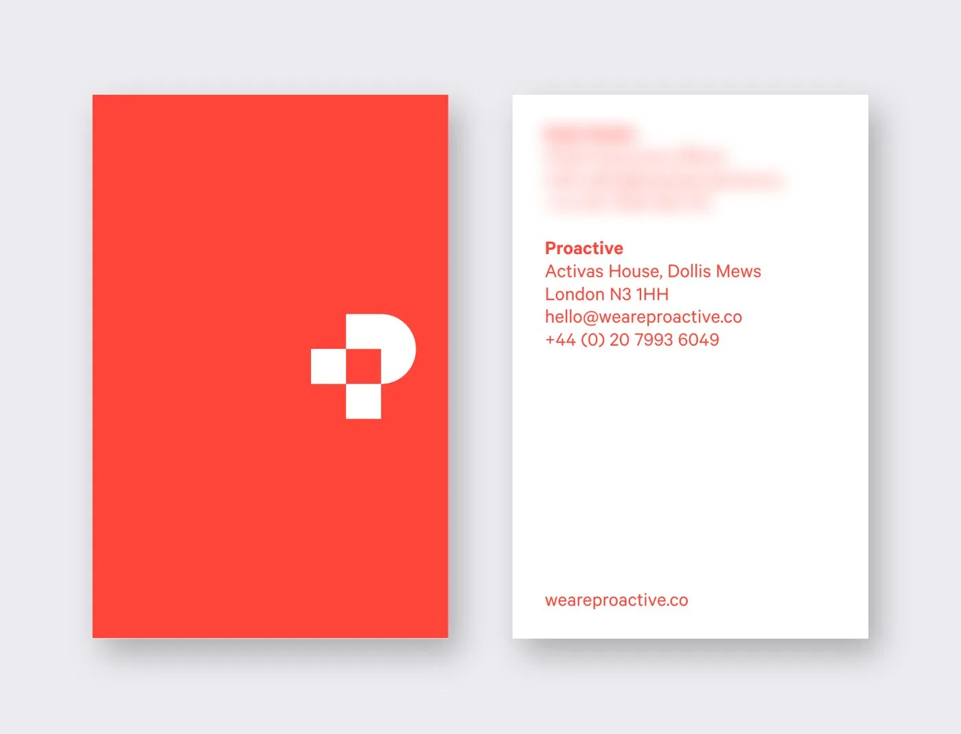 Proactive business card, back and front