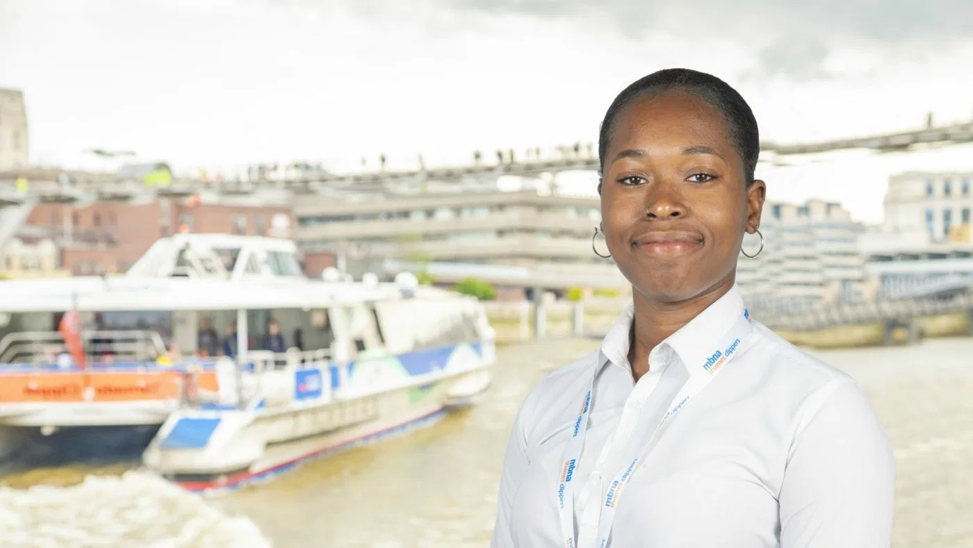 Press photoshoot: a Proactive staff member by the Thames Clippers
